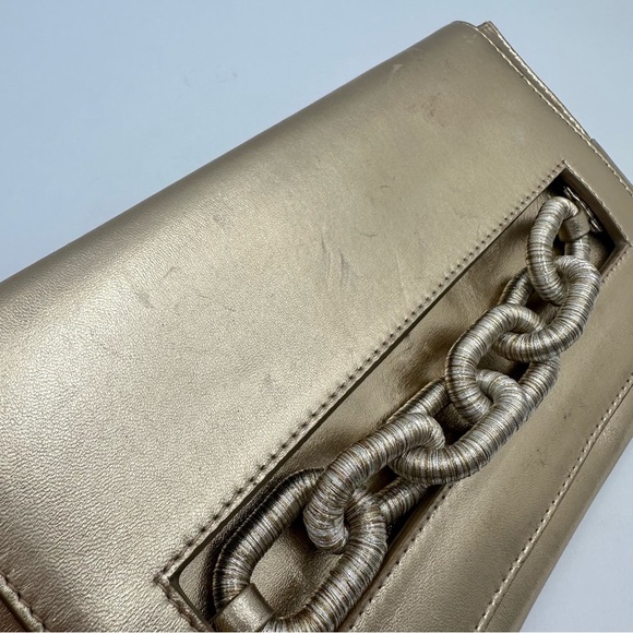 Serena Uziyel Women's Gold Catena Envelope Metallic Leather Clutch Bag - Picture 4 of 16